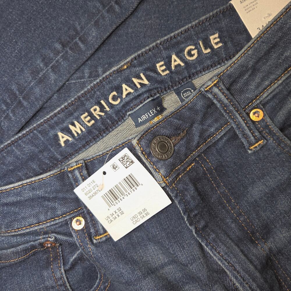 American Eagle AirFlex+ Slim Straight Mens Jeans 34x32 Dark Wash Stretch NWT